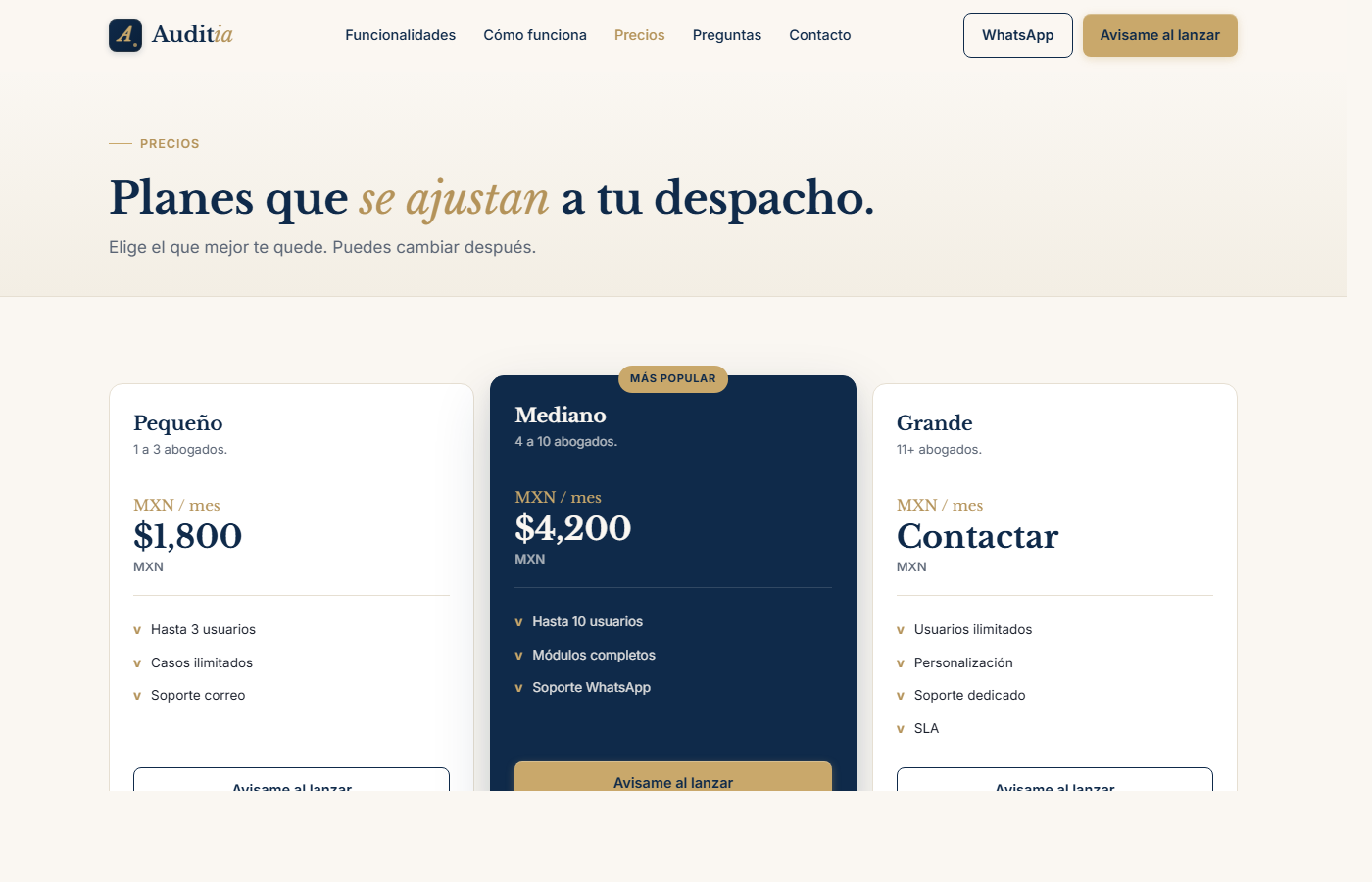 Pantalla flujo-principal de Auditia